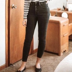 Everlane High Rise Button Fly Washed Black Skinny Jean 26 Ankle